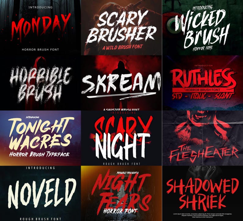 Horror Brush Font Pack | Spooky, Creepy Lettering (digital Download) - Etsy