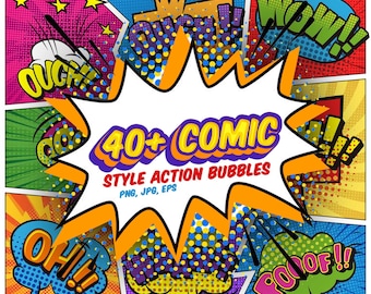 Comic Action Bubbles PNG Clipart | Speech & Sound Effects (Digital Download)