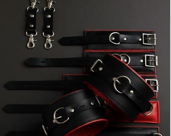 Set di manette imbottite in vera pelle / Manette per polsi e caviglie bloccabili in 4 pezzi / Accessori per bondage per adulti