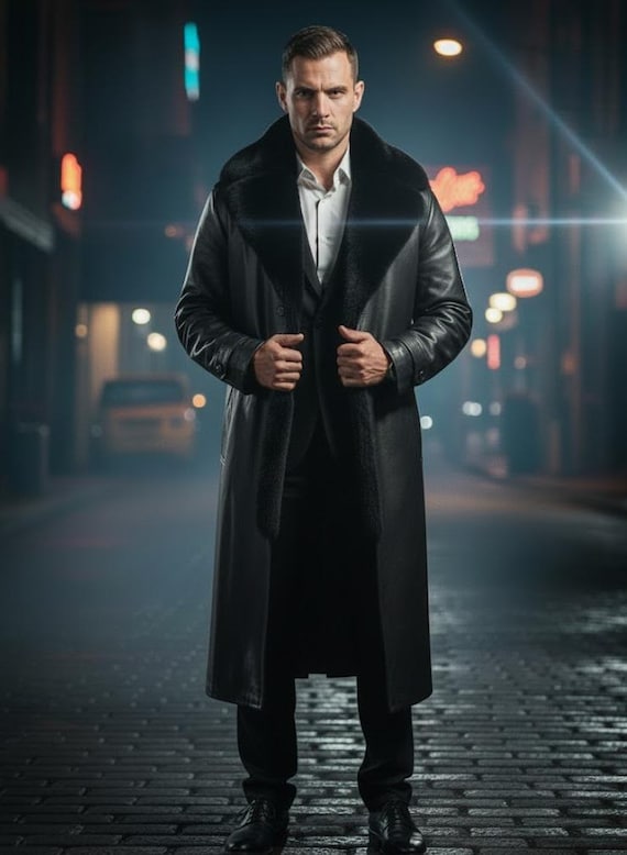 mens leather dress coat Moore Classic Jacket - Walnut | XXL aniline finish Koza Leathers Men's Genuine Lambskin