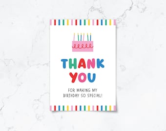 Printable Colorful Kids Birthday Party Favor Thank You Note card | Gender neutral Party Bag favor DIGITAL DOWNLOAD