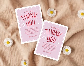 Pink Thank You Card Template - Canva Editable, Parties, Small Business (Digital Download)
