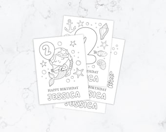 Personalized Mermaid Birthday Coloring Pages: Printable under the Sea Party Activity Party favor | My little Mermaid | Girls party