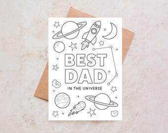 Best Dad Space themed Card | Happy Birthday Dad Color-In DIY greetings card (Digital Download)