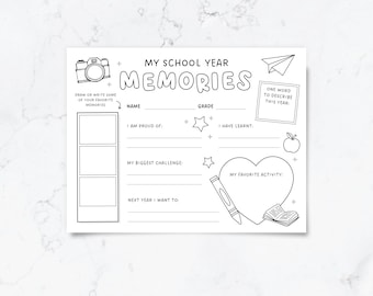 End of School Year Memory Worksheet Printable, Last Day of School Activity, Student Reflection Sheet, End of Year Keepsake, Classroom