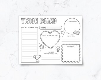 Vision Board Coloring sheet for Kids & Teens | Printable Goal planner and worksheet | Digital download