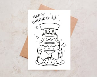 Personalised Color-In Birthday Card | DIY Coloring Birthday Card | Printable Birthday Cake Card | Fun Activity Greeting Card