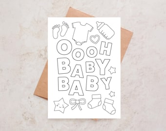 Printable New Baby Coloring Card – Gender Neutral | DIY Baby Shower, Christening Card | Instant Download