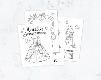 Personalized Princess Coloring Pages: Custom name Girls Fairy Tale Birthday Party color-in sheets Activity (Digital Download)