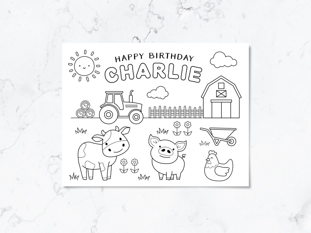 Personalised Farm Printable Coloring Placemat | Kids Birthday Activity ...