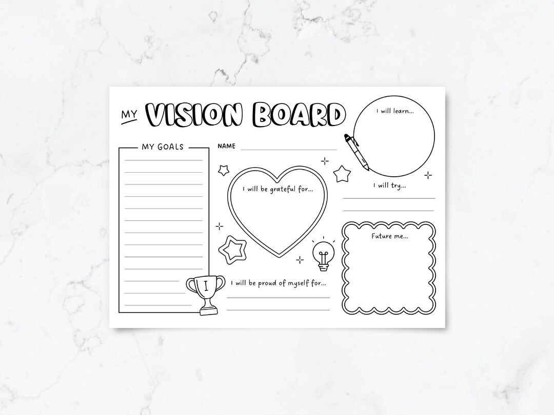 Vision Board Coloring Sheet for Kids & Teens | Printable Goal Planner ...
