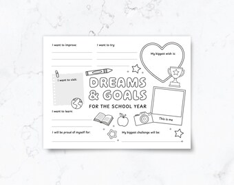 Printable Back to school Goals & Dreams Worksheet | School year Goal Setting Activity | Student Ambitions Writing Page | First Day of School