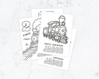 Personalised Train Birthday Coloring Sheets | Printable Train Party Activity | Custom Name & Age Coloring Pages | Instant Digital Download