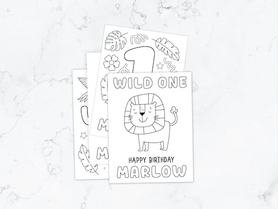 Personalised Wild One Jungle Coloring Pages – First Birthday Party Color in Sheets Printable Activity (Digital Download)