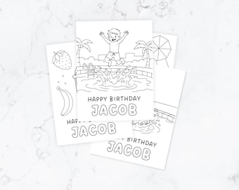 Personalized Birthday Pool party coloring sheets | Printable Summer themed Party Favors, activity sheets for craft tables (Digital Download)
