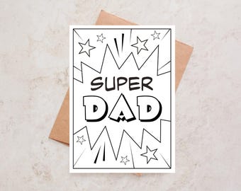 Super Dad Color-in Birthday Card | Fathers Day Coloring card | Superhero Best Dad Activity Card (Digital Download PDF)