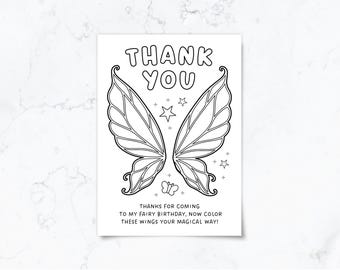 Printable Fairy Thank You Coloring Card | Party Bag Thank You Card | DIY Kids Activity | Baby shower Thank You Note
