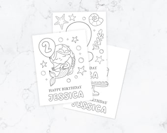 Personalized Mermaid Birthday Coloring Pages: Printable under the Sea Party Activity Party favor | My little Mermaid | Girls party