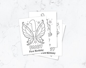 Fairy First Birthday Coloring Pages, Fairy 1st Party Activity Sheets, Printable Kids Coloring Pages, Party favor