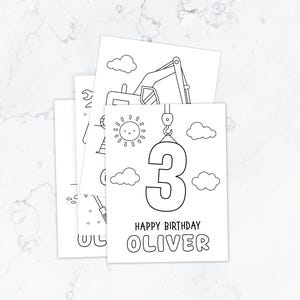 Personalised Construction Colouring Pages Birthday | Kids Digger Party Activity Printable | Custom Name Age Coloring Sheets