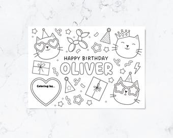 Personalisiertes Geburtstags Tischset zum Ausmalen: Party Geschenk und Aktivität Blätter (Digitaler Download) US letter, A4