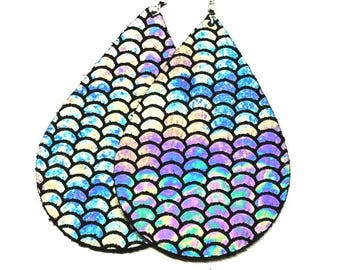 Leather Earrings metallic mermaid tail holographic handmade by Hammered Love Letters