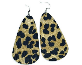 Leather earrings leopard cheetah print new shape! Small, Medium, or large pick your size!  Hammered Love Letters