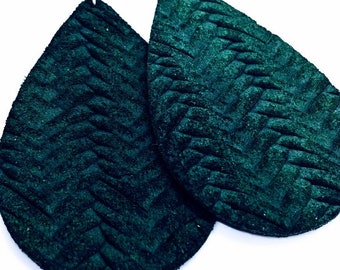 Leather earrings forrest green fishtail braided pattern pick your size