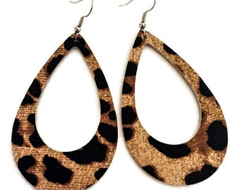 Leather earrings cheetah leather leopard leather cut out pick your size handmade by Hammered Love Letters