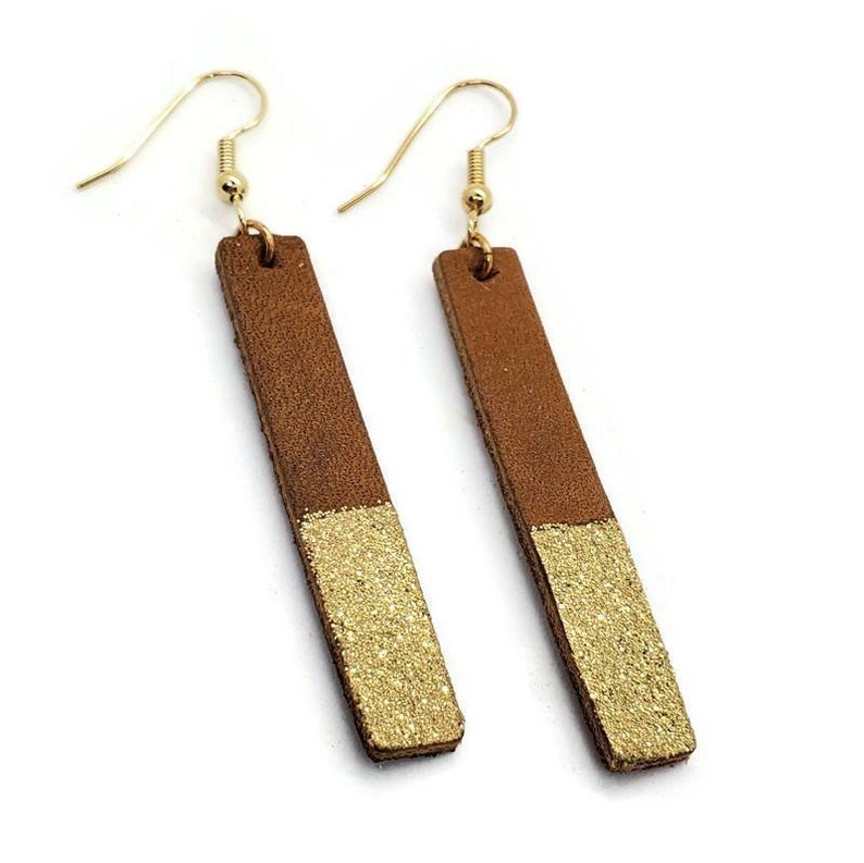 Leather Earrings Bar Earrings Strip Earrings Rustic Brown and Etsy