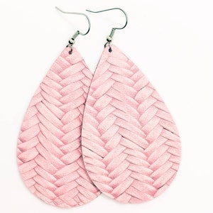 Leather Earrings light pink fishtail braided pattern- 3 sizes available! handmade by Hammered Love Letters