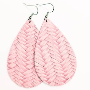 Leather Earrings light pink fishtail braided pattern- 3 sizes available! handmade by Hammered Love Letters