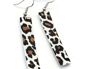 Leather earrings bar earrings strip earrings cheetah leopard handmade by Hammered Love Letters