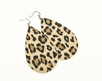 Leather earrings cheetah New Color! Small caramel leopard cheetah print pick your size by Hammered Love Letters