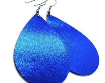 Leather Earrings metallic royal blue handmade by Hammered Love Letters