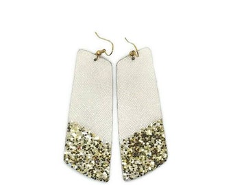 Leather Earrings gold glitter dipped long rectangle new shape in 3 sizes!