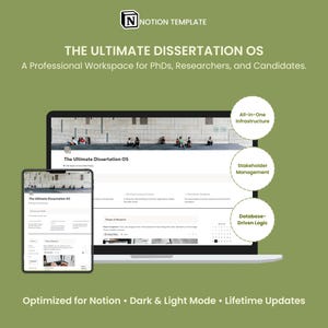 Notion PhD Research Planner | Dissertation & Thesis Writing Template | Literature Review Matrix | Doctorate Degree Project Management System