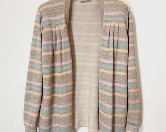 Vintage St. John Stripped Open Front Cardigan with Statement Shoulders Size 8