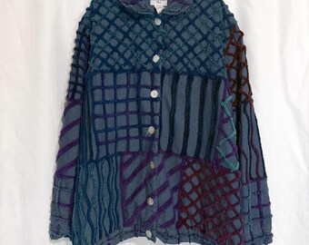 Vintage 90s Stephanie Thomas Sport Denim and Chenille Checked and Striped Jacket