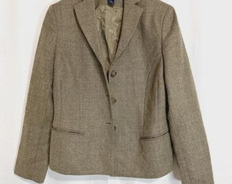 Vintage 90s Ann Taylor Brown Single Breasted Wool Tweed Blazer Size 8