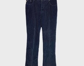 Vintage 90s Grunge Navy Blue Button Fly Bootcut Corduroy Pants Size 12