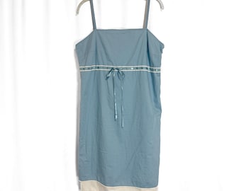 Vintage American Eagle Light Blue Cotton Slip Dress With Ribbon and Eyelet Trim