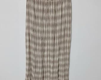 Vintage 90s Express Taupe Plaid Crinkle Rayon Blend Maxi Skirt Size Small