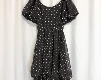 Vintage Ruffled Black and White Polka Dot Dress Size Small