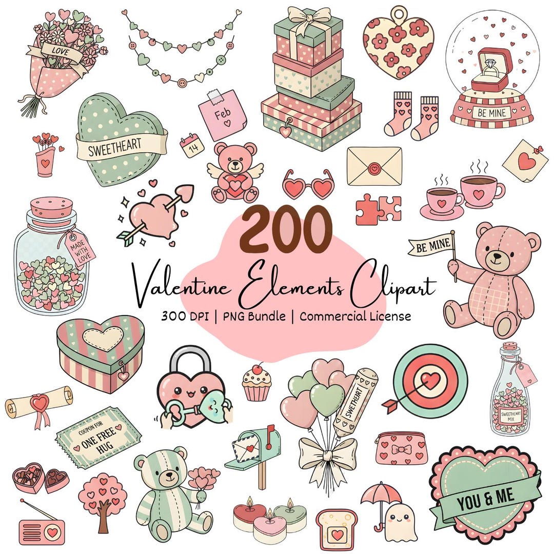 Valentines Day Clipart PNG Bundle, Love Element Icons , Romantic ...
