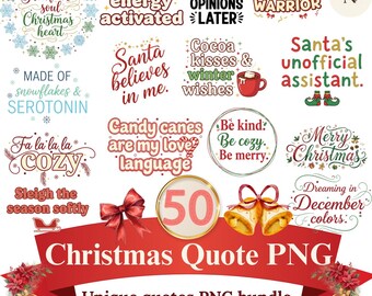 Christmas Quote PNG Bundle 300DPI  |Holiday Clipart|Festive Sublimation|Merry Christmas,Winter Aesthetic Stickers,Printable Christmas Design