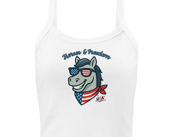 LIBERTAD PATRIÓTICA Y CABALLOS Camiseta sin mangas de microcanalé ecuestre colorida