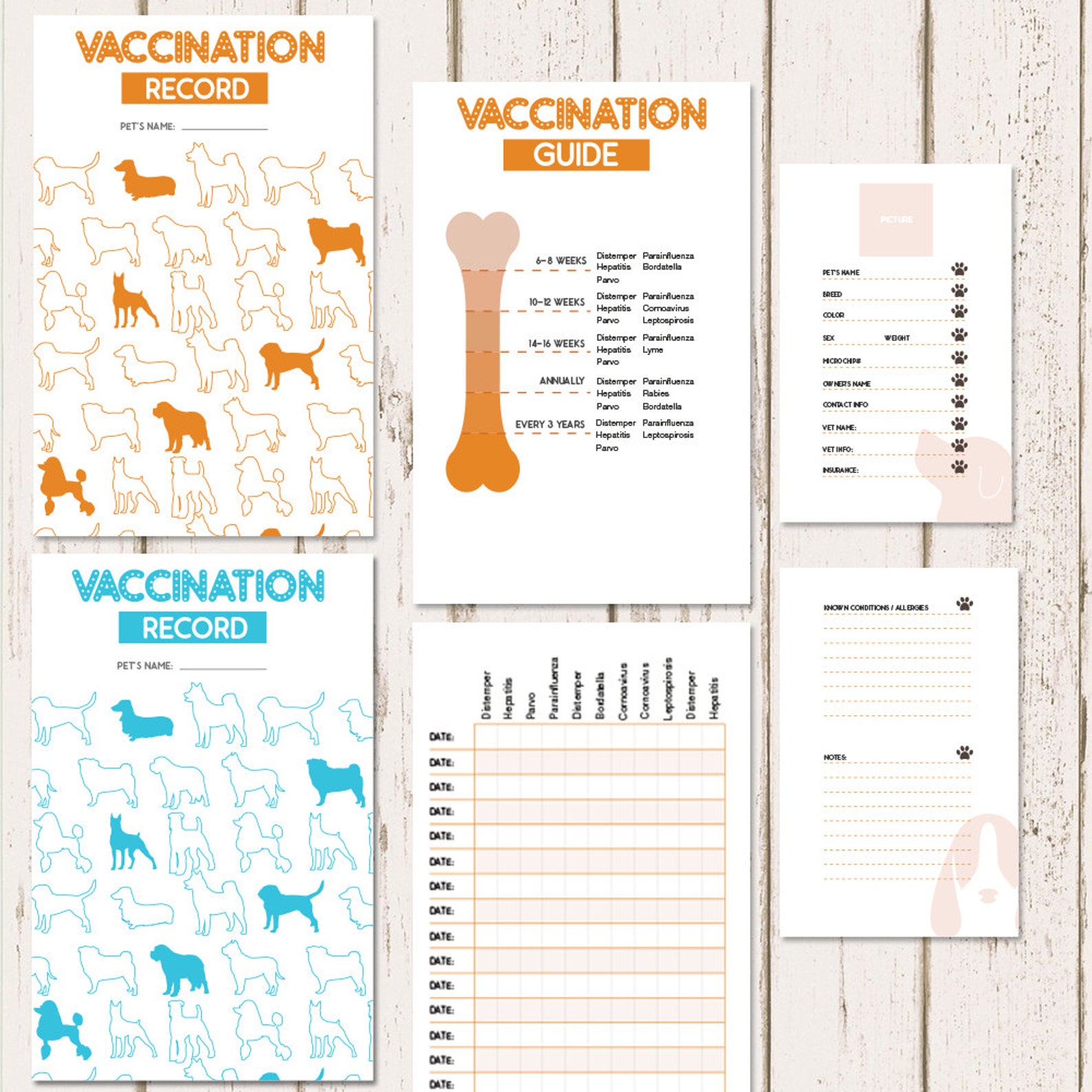 Printable Dog Vaccine Health Record Pet Care Record Book Etsy