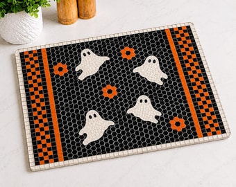 Halloween Ghost Mosaic Glass Cutting Board 11x8 Decorative Charcuterie Board