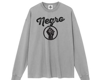 Negro Fist Vintage Washed Long Sleeve T-Shirt - 100% Cotton Unisex Streetwear